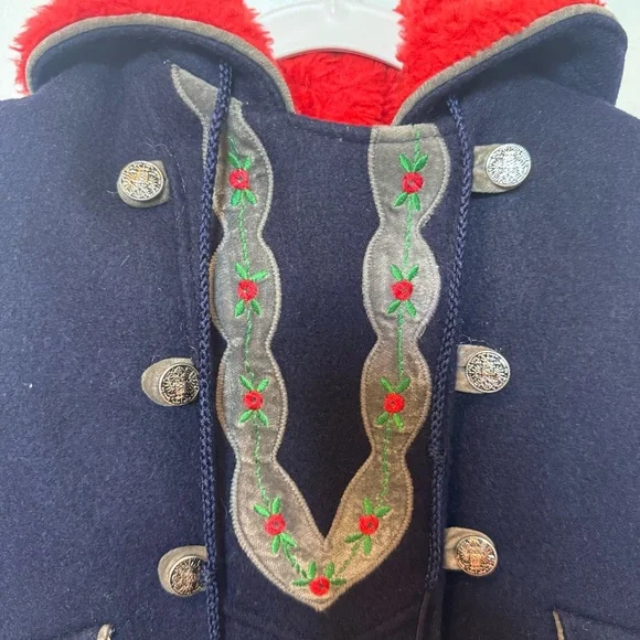 Vintage Rothschild Embroidered Navy Blue & Red Wool Fleece Lined Pea coat Size 4 - Picture 2 of 10